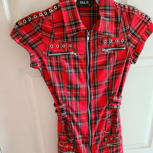 Tartan Plaid Zip  & Lace Up Mini Dress S - Picture 1 of 4